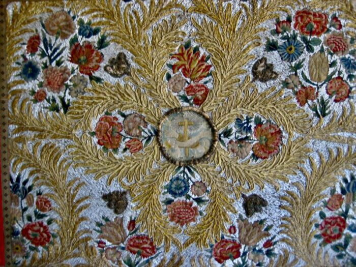 17th century venetian glass embroidery tapestry antependium 2134