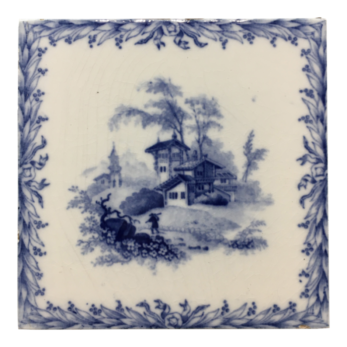 1850 minton painted pastoral scene delft tile 9277