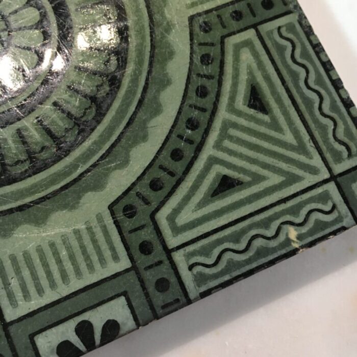 1870s green victorian fireplace tile in christopher dresser style geometric 4288