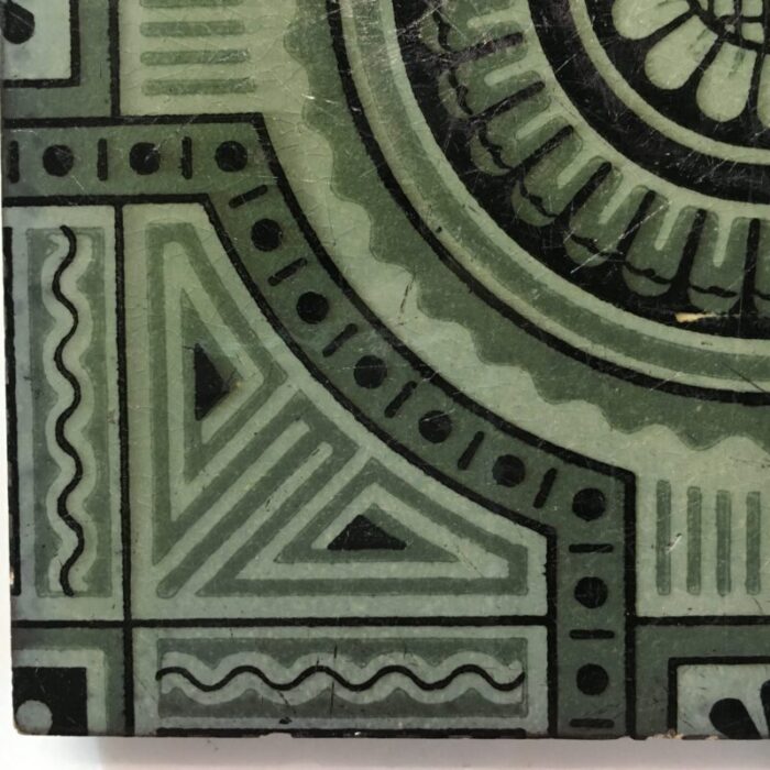 1870s green victorian fireplace tile in christopher dresser style geometric 6965