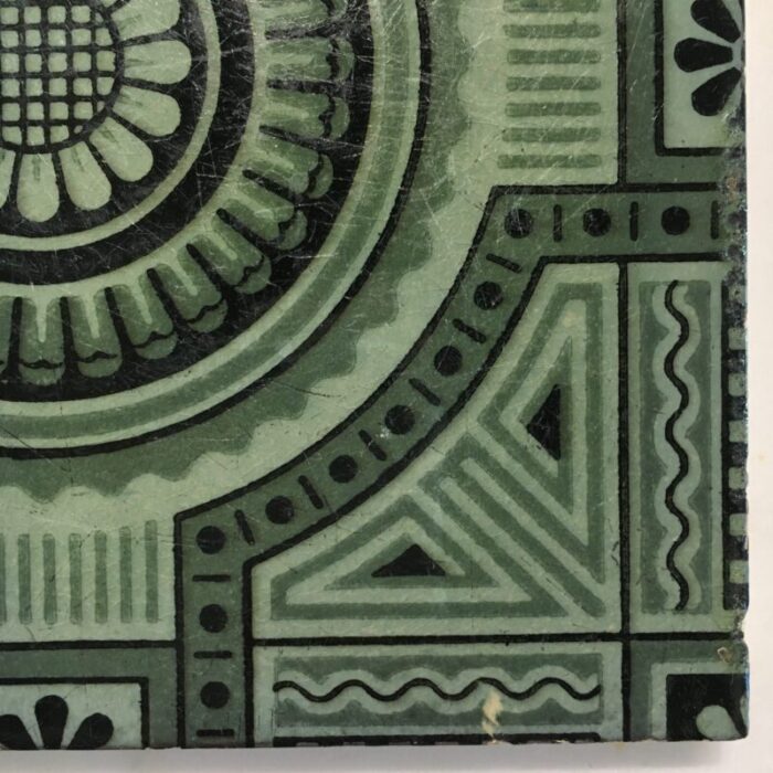 1870s green victorian fireplace tile in christopher dresser style geometric 9809