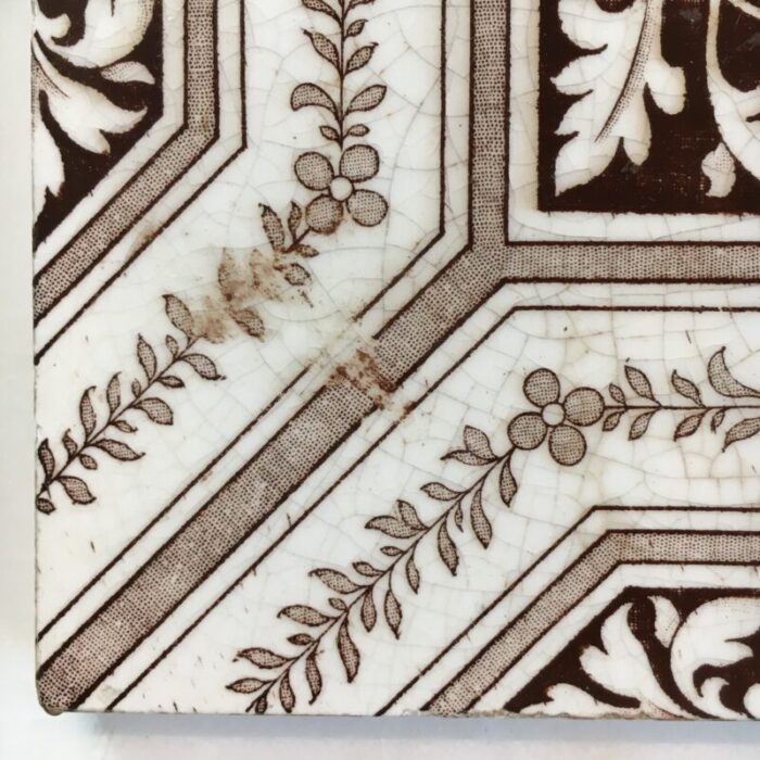 1880s victorian aesthetic movement floral center brown tile 1369