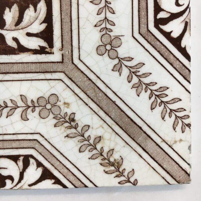 1880s victorian aesthetic movement floral center brown tile 2233