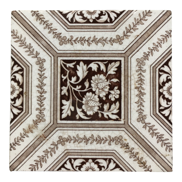 1880s victorian aesthetic movement floral center brown tile 4943