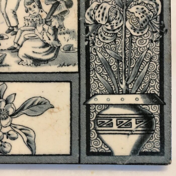 1881 teal aesthetic movement tile picnic and flowers by kate greenaway 0291