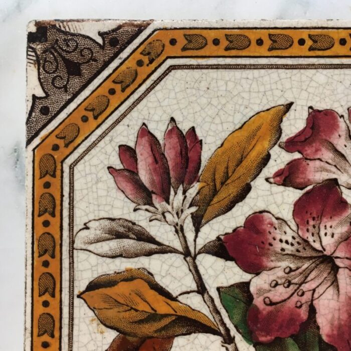 1890s victorian thomas boote aesthetic movement red and white floral pottery tile 5879