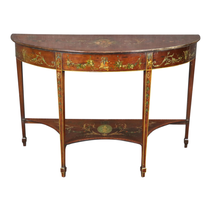 18th century adams painted decorated demilune two tier console table 2613