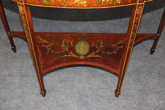 18th century adams painted decorated demilune two tier console table 5722