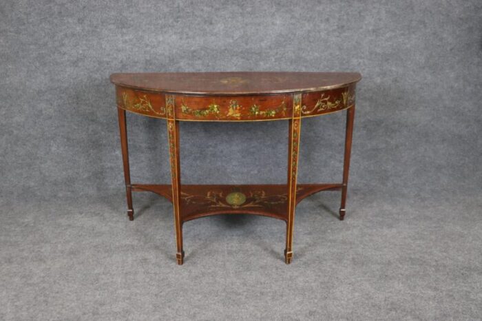 18th century adams painted decorated demilune two tier console table 8334