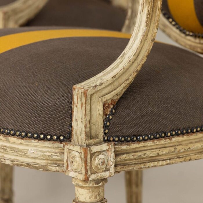 18th century french louis xvi period fauteuils in original paint set of 2 0599