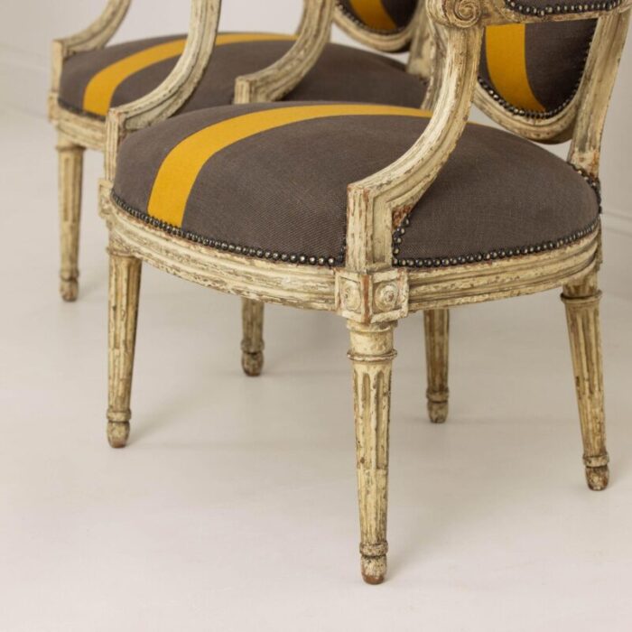 18th century french louis xvi period fauteuils in original paint set of 2 8866