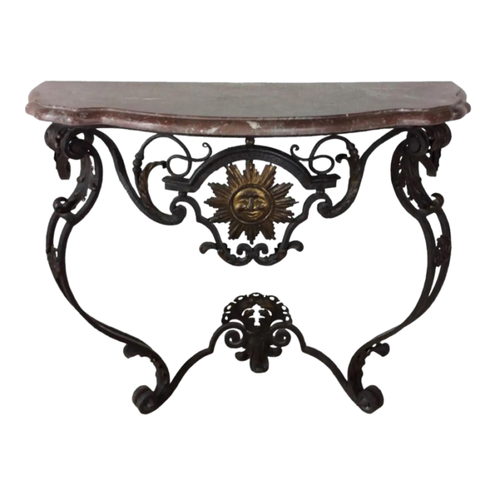 18th century louis xiv period wrought iron console with soleil symbolfleur de lis 2440