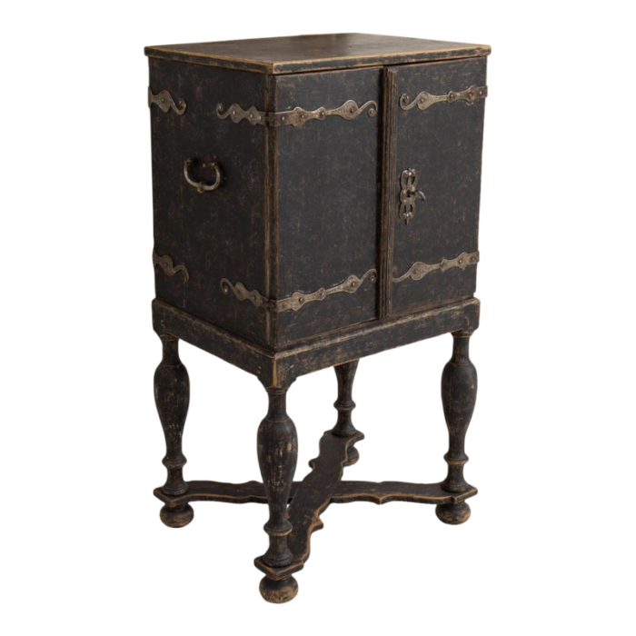 18th century swedish baroque period black painted spice cabinet on stand 1548