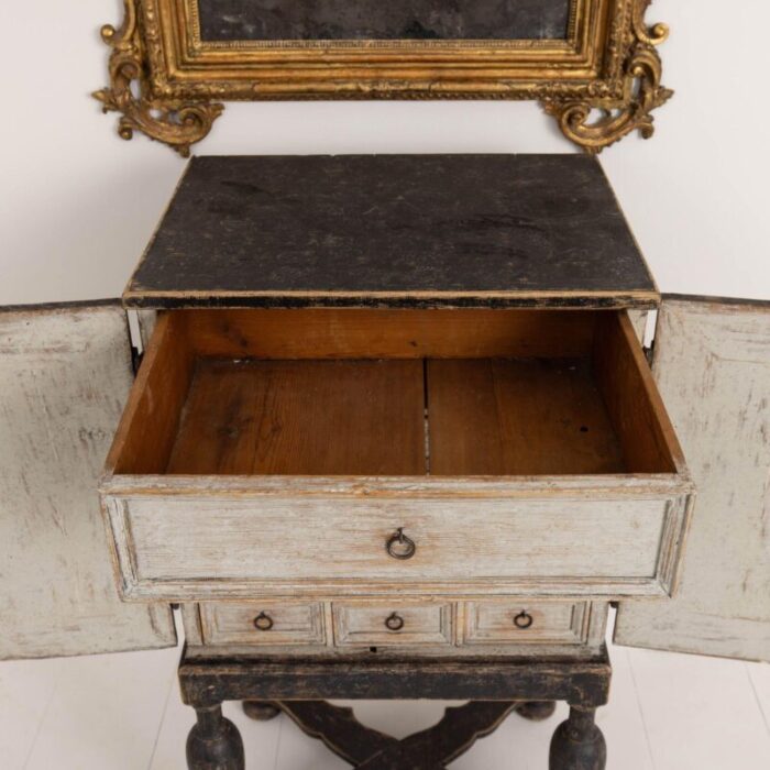 18th century swedish baroque period black painted spice cabinet on stand 5527