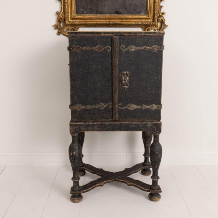 18th century swedish baroque period black painted spice cabinet on stand 5646