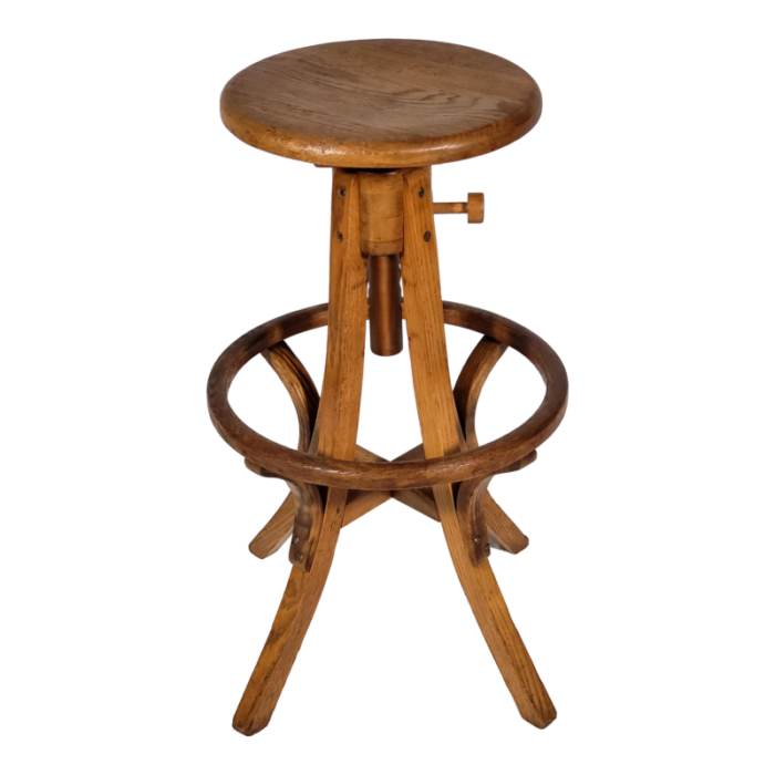 1910s antique original all wood adjustable height drafting stool 8198