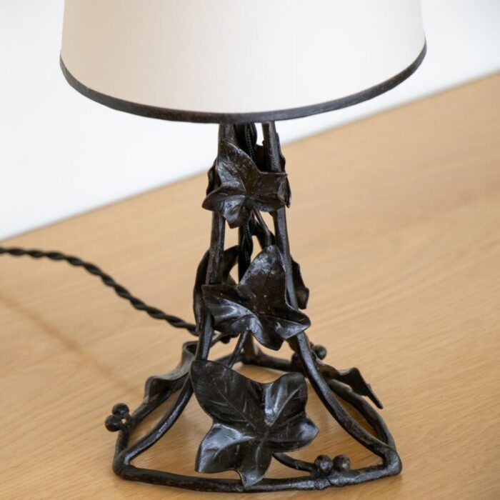 1910s french art nouveau iron leaf table lamp 1796