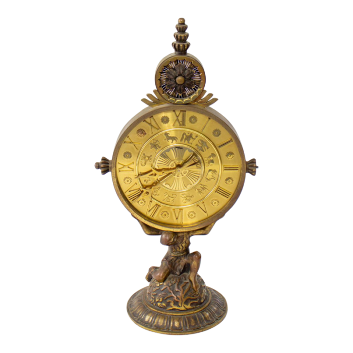 1920s gilt bronze imhof atlas and zodiac desk clock 9105