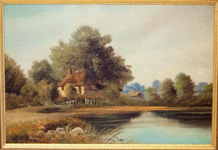 1930s english landscape painting oil on board vintage framed 2477