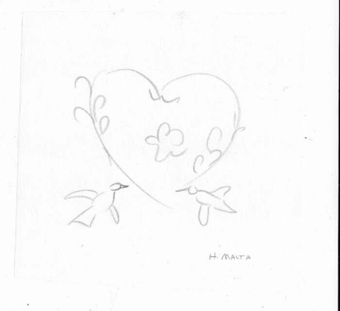 1930s helen malta heart and birds love drawing 3607