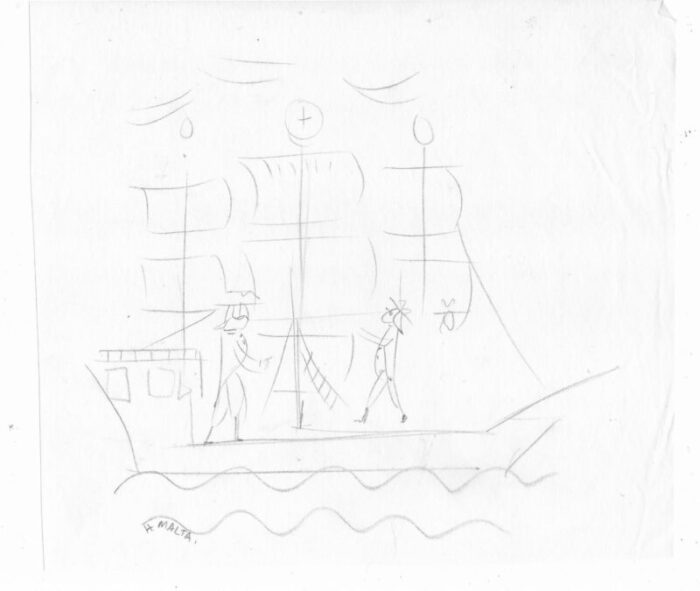 1930s helen malta sailing ship drawing 3422