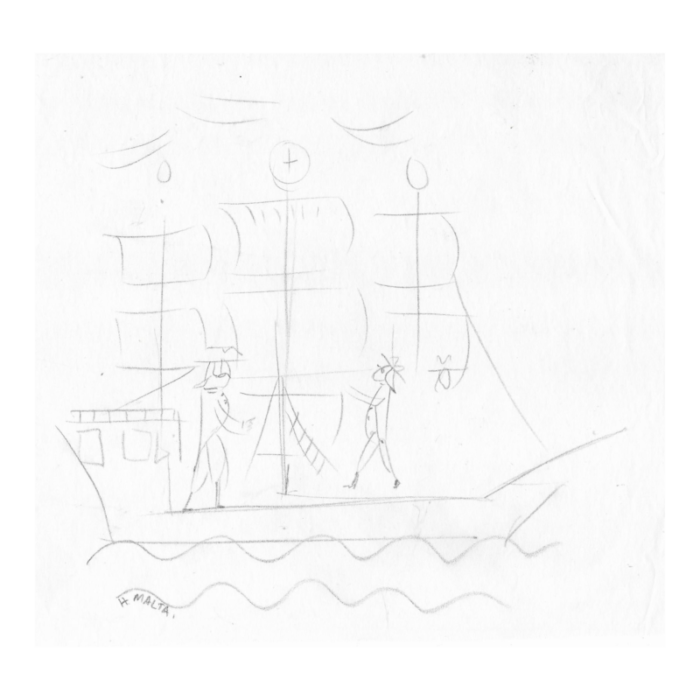 1930s helen malta sailing ship drawing 8199