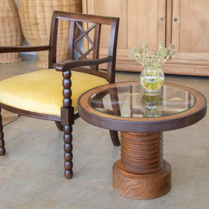 1940s french carved wood and glass table 1746