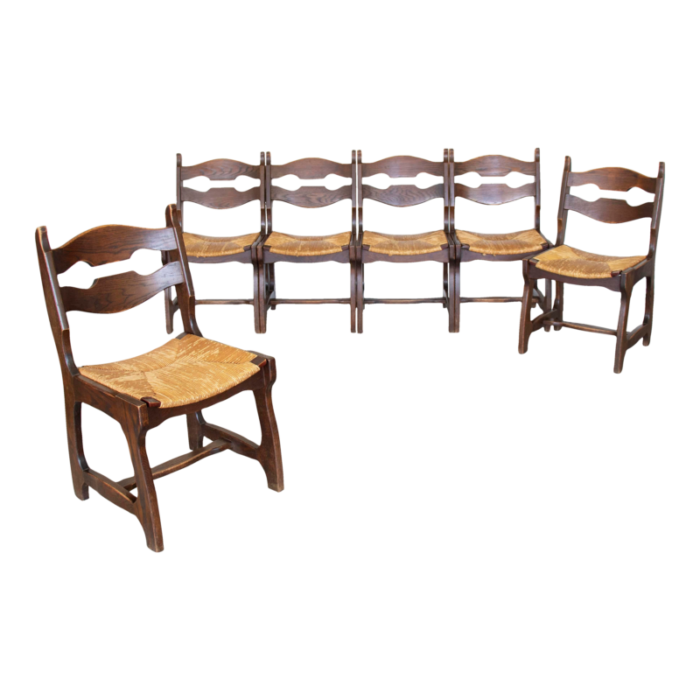 1940s french oak dining chairs by guillerme and chambron set of 6 4269