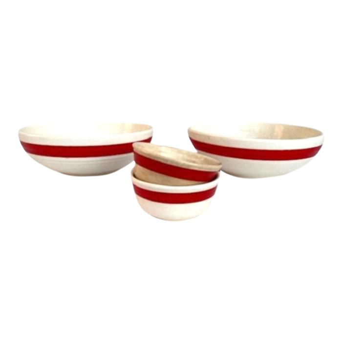 1940s red stripe bake oven bowls by cronin 4 pieces 5123