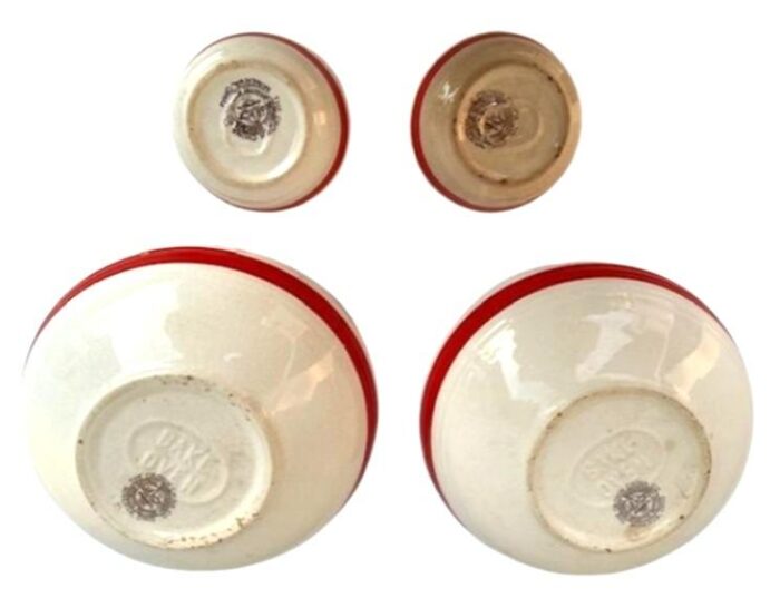 1940s red stripe bake oven bowls by cronin 4 pieces 8642