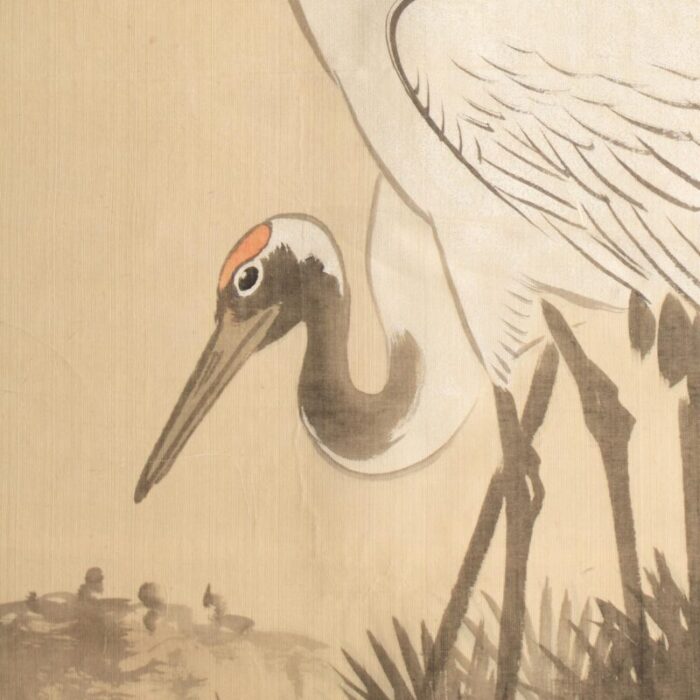 1940s showa era japanese monochrome watercolor painting on silk two red crowned cranes 4307