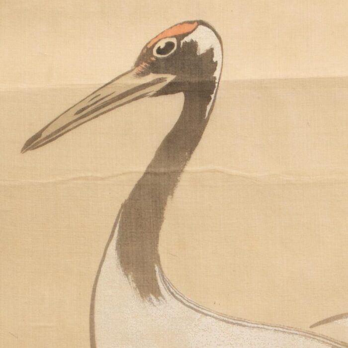 1940s showa era japanese monochrome watercolor painting on silk two red crowned cranes 5032