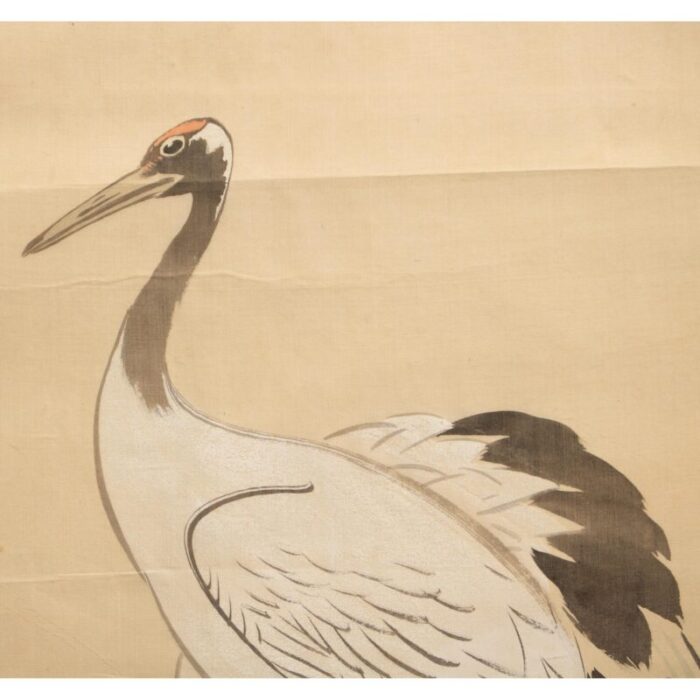 1940s showa era japanese monochrome watercolor painting on silk two red crowned cranes 6430