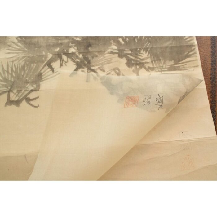 1940s showa era japanese monochrome watercolor painting on silk two red crowned cranes 6885