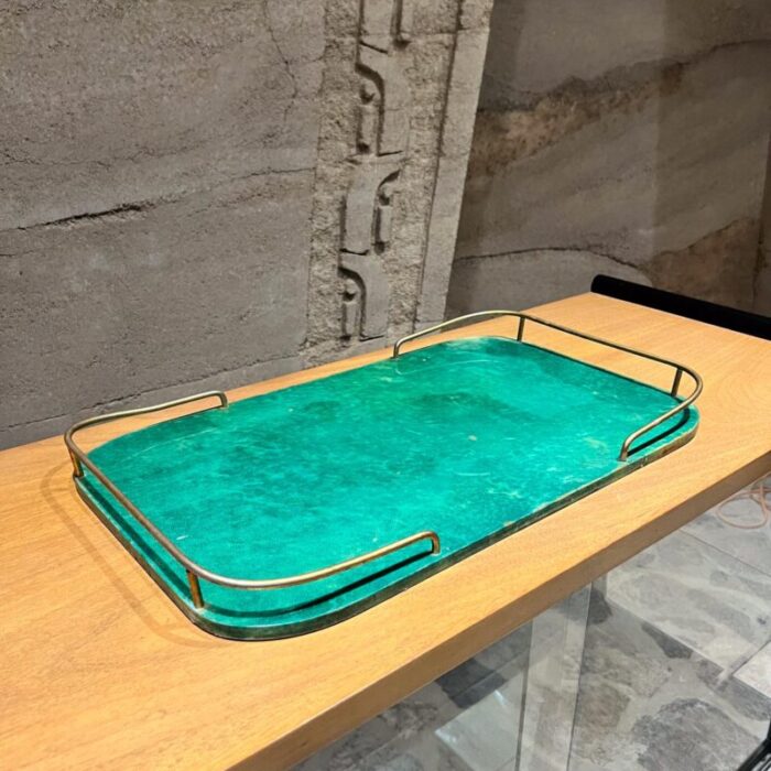 1950s aldo tura green serving tray lacquered goatskin milano 1513