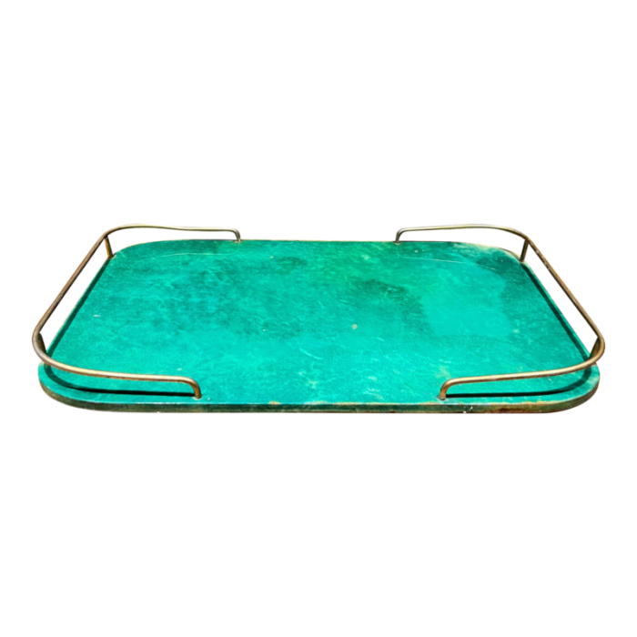 1950s aldo tura green serving tray lacquered goatskin milano 3952