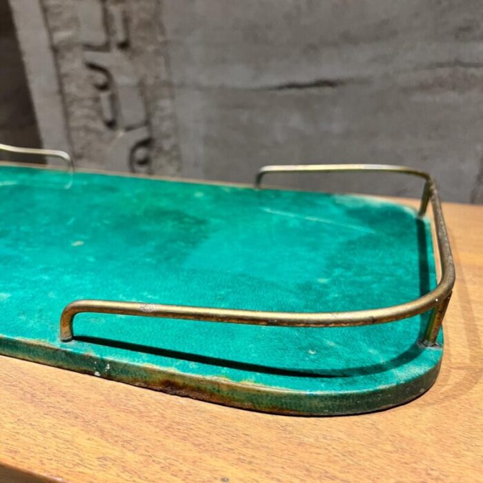 1950s aldo tura green serving tray lacquered goatskin milano 7514