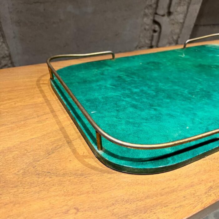 1950s aldo tura green serving tray lacquered goatskin milano 7837