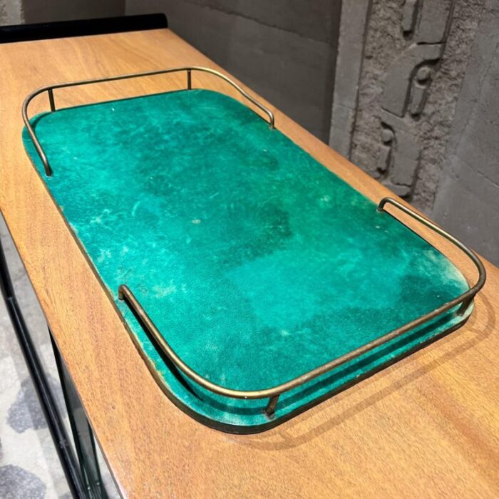 1950s aldo tura green serving tray lacquered goatskin milano 8109