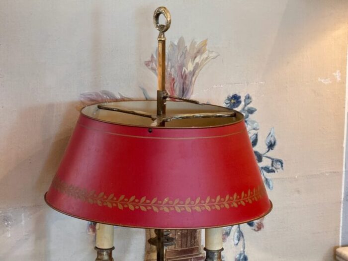 1950s brass bouillotte lamp with red tole shade 6220