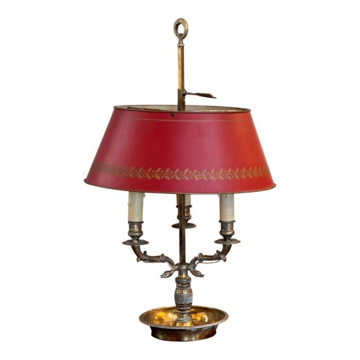 1950s brass bouillotte lamp with red tole shade 7137