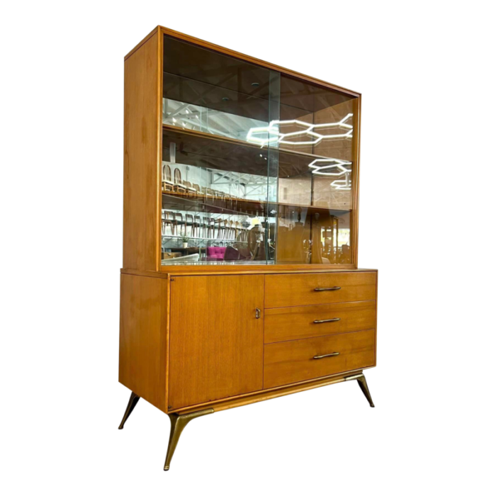 1950s mid century modern 50s blonde china hutch by rway 9880