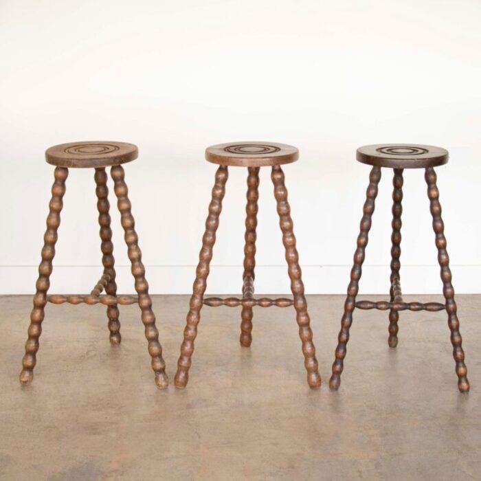 1950s tall french wood tripod stool 2816