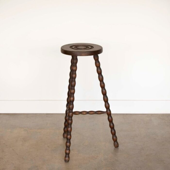 1950s tall french wood tripod stool 4001