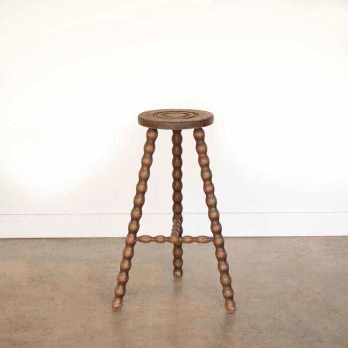 1950s tall french wood tripod stool 4463