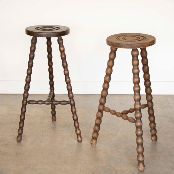 1950s tall french wood tripod stool 7709