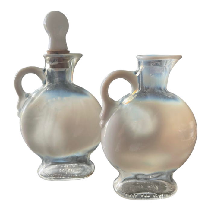 1957 jim beam white opalescent milk glass liquor bottle decanters a pair 9899