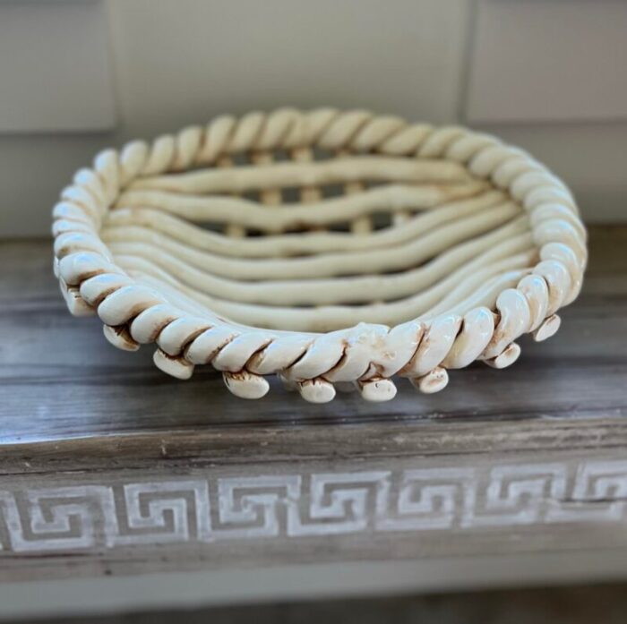 1960s handcrafted rustic woven ceramic fruit bowl 1536