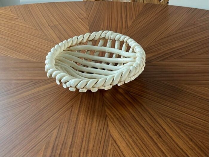 1960s handcrafted rustic woven ceramic fruit bowl 2187