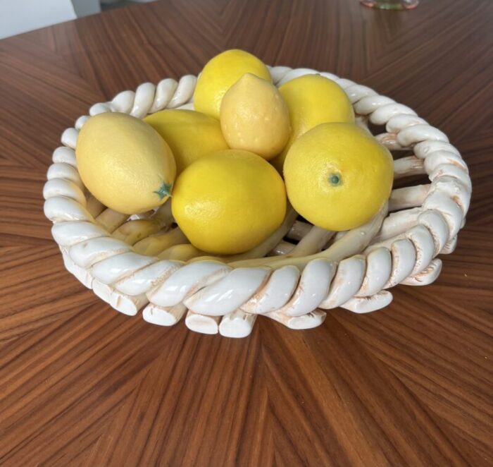 1960s handcrafted rustic woven ceramic fruit bowl 9058